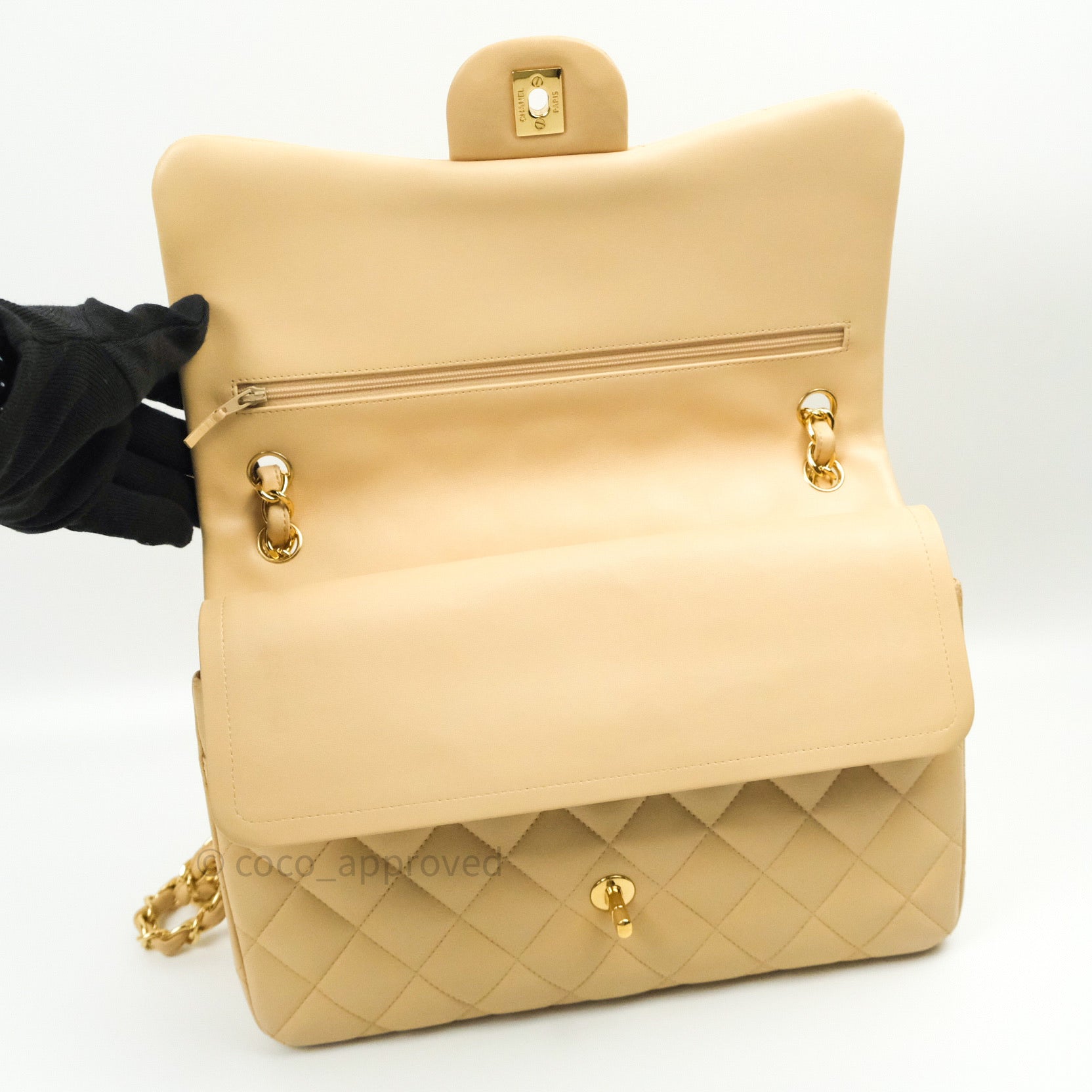 Chanel Classic Jumbo Double Flap Bag Beige Lambskin Leather with Gold Hardware - Luxury Designer Handbag for Women, Perfect for Parties, Dating & Special Occasions