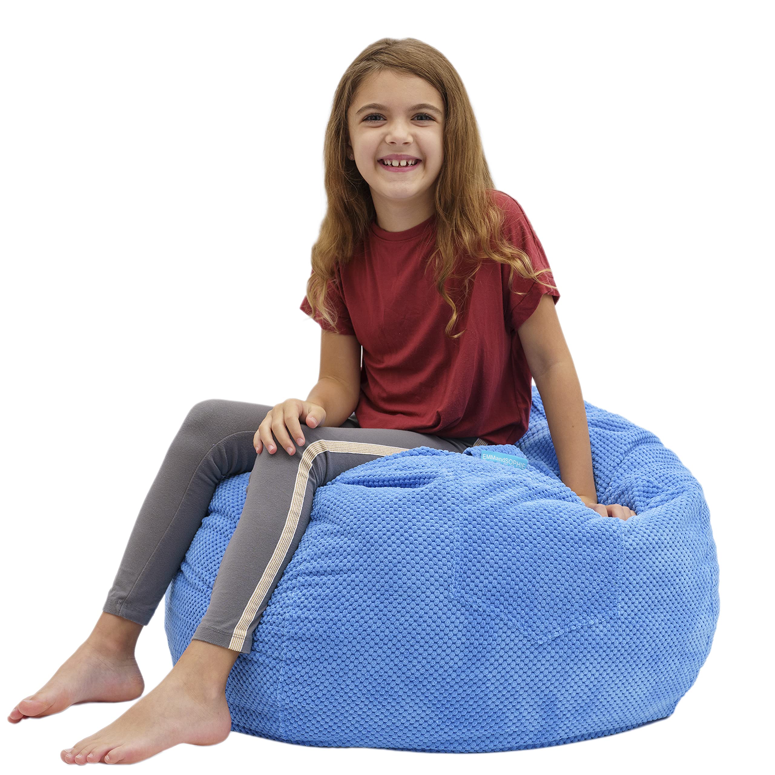EMMandSOPHIE Kids Bean Bag Chair - Soft Toddler Bean Bag with Stuffed Animal Storage - Comfortable Children's Lounge Chair for Playroom, Bedroom & Reading Nook - Washable Cover & Durable Design