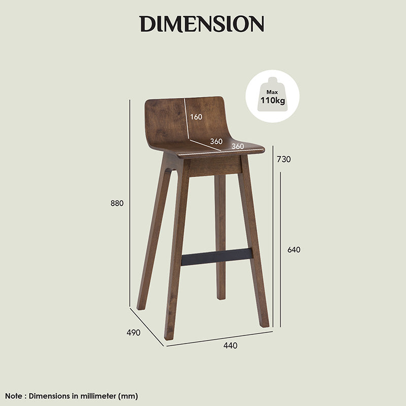AVA Bar Stool - Modern Black & Walnut Wood Counter Height Stool for Kitchen Island, Breakfast Bar & Home Decor