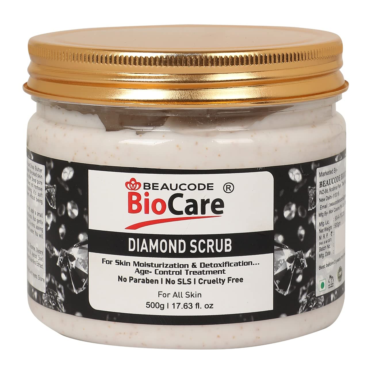 Beaucode Biocare Skin Glow Diamond Face and Body Scrub - Exfoliating Facial Cleanser, Paraben & Cruelty Free, 500g - Perfect for Spa Day & At-Home Skincare Routine