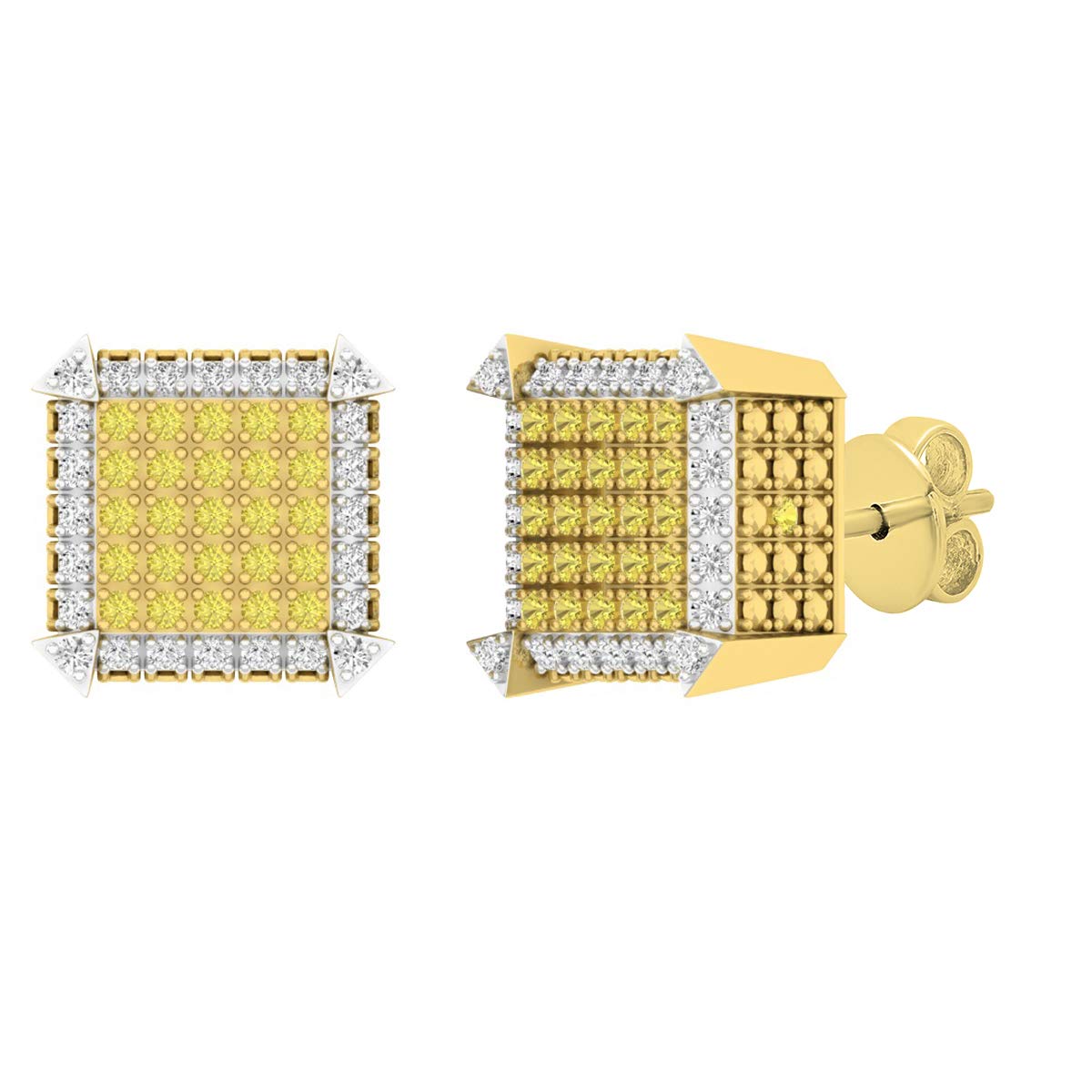 0.30 CTW Round Yellow & White Diamond Stud Earrings for Women - 1/3 Carat Sterling Silver Dice Design - Perfect for Casino Nights, Birthday Gifts & Everyday Elegance