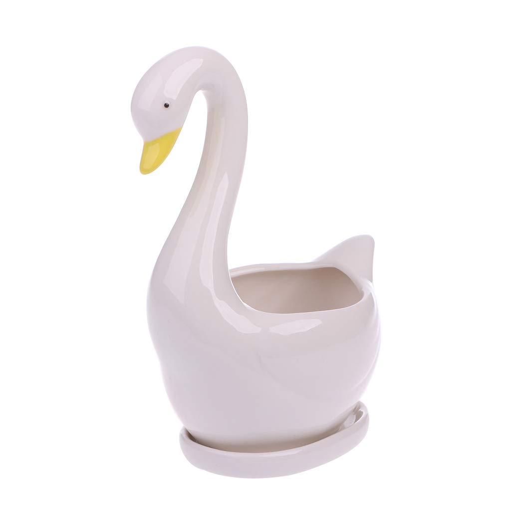 Caralin White Swan Ceramic Flower Pot - Succulent Planter with Drainage Hole, Small Cactus Plant Pots for Home Office Desk Decor, Perfect for DIY Gardening Gifts & Indoor Plants