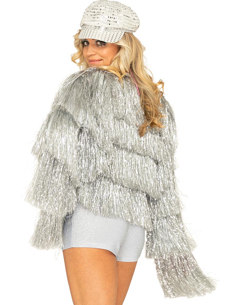 Vintage 70s Funky Fringe Silver Disco Jacket for Women - Retro Party Outfit for Halloween, Costume Parties & Music Festivals