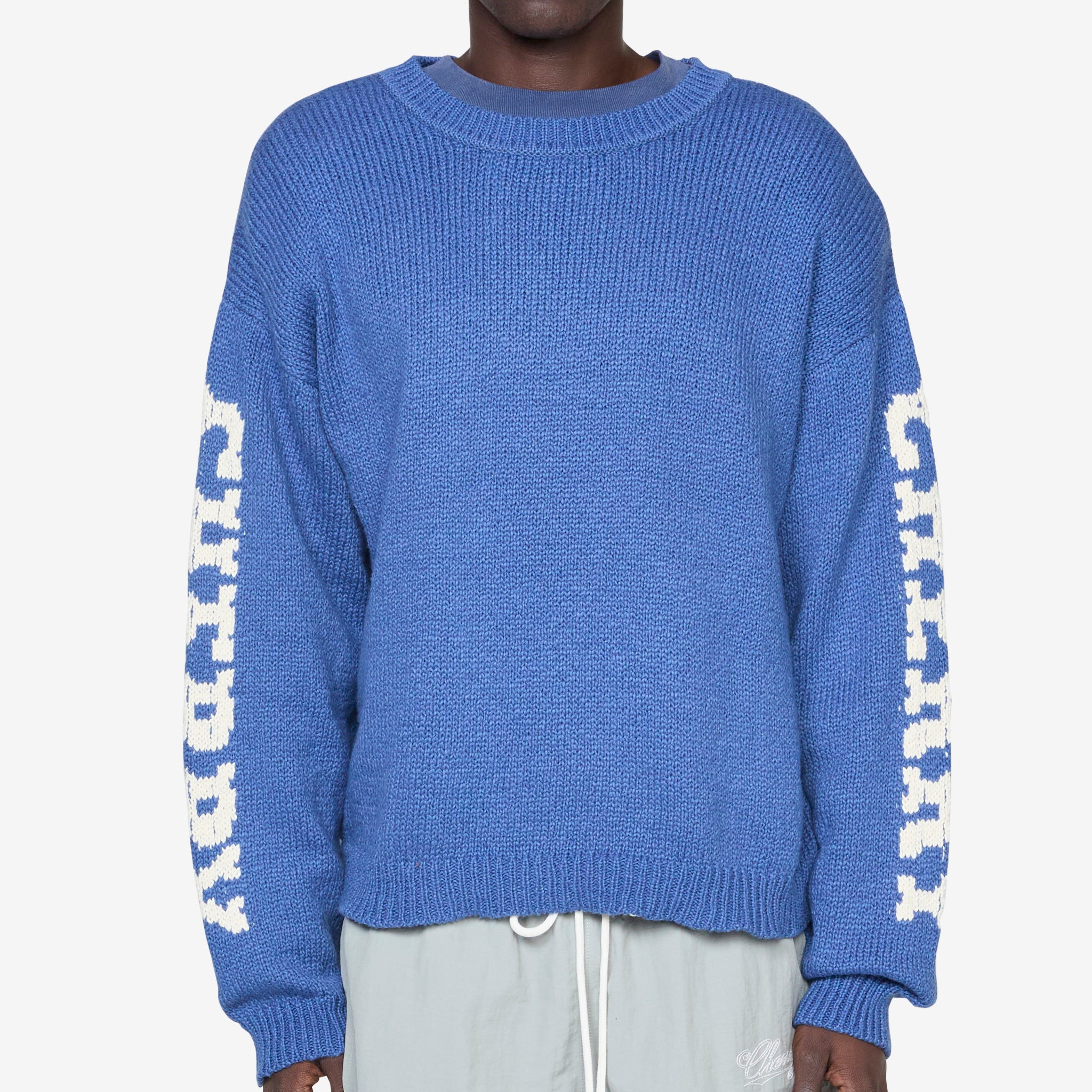 Premium Cotton Knit Crewneck Sweater for Men & Women - Soft Steel Blue Pullover - Perfect for Casual Wear, Office & Fall Layering