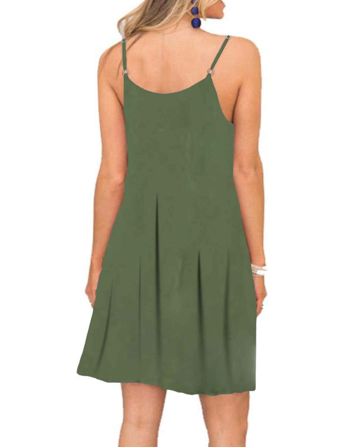 BEUFRI Women's Summer Spaghetti Strap Swing Dress - Casual Sleeveless Tank Top with Pockets - Perfect for Beach Cover Up, Vacation & Outdoor Activities