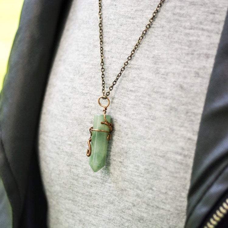 Natural Green Aventurine Antique Bronze Crystal Pendant Necklace - Hexagonal Charm Necklace for Women | Spiritual Healing Jewelry, Boho Chic Accessory, Gift for Her | Perfect for Meditation, Yoga & Energy Balancing