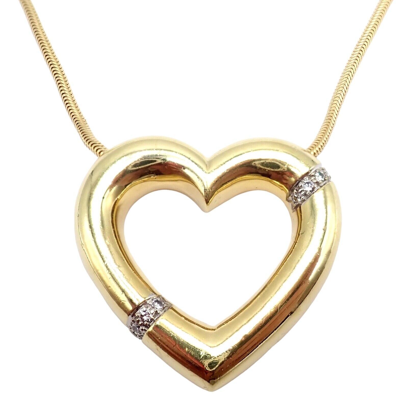 Vintage Tiffany & Co Picasso 18k Yellow Gold Diamond Large Heart Pendant Necklace for Women - Elegant Jewelry Gift for Anniversary, Valentine's Day & Special Occasions