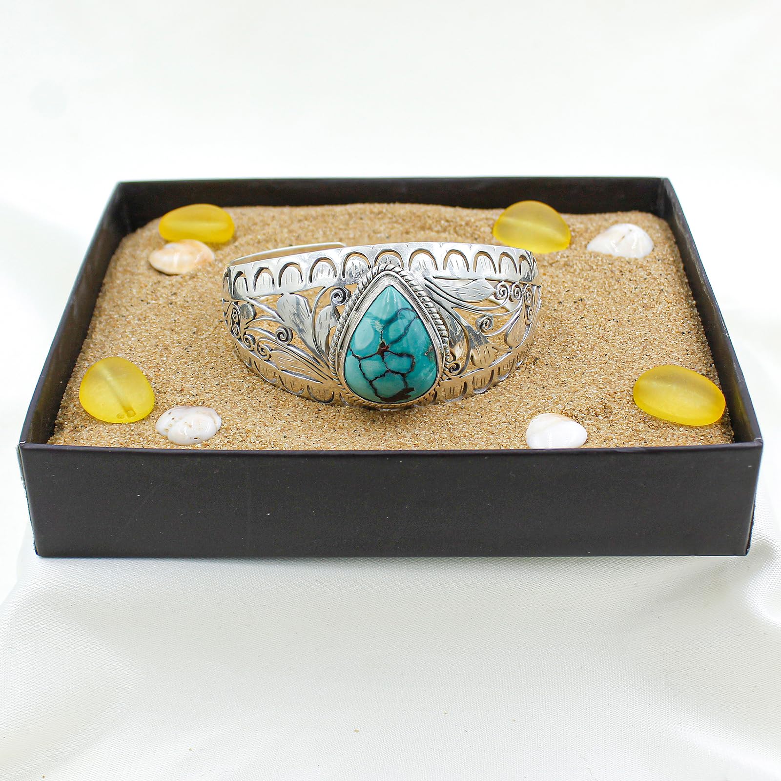 Handmade Adjustable Turquoise Gemstone Cuff Bracelet for Men & Women - 925 Sterling Silver Fashion Jewelry - Perfect Gift for Parties, Anniversaries & Everyday Wear