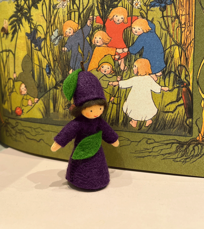 Olive Skin Plum Waldorf Felt Flower Fairy - Handmade Wool Felt Flowers for DIY Crafts, Home Decor, Wedding Bouquets, and Waldorf Doll Accessories