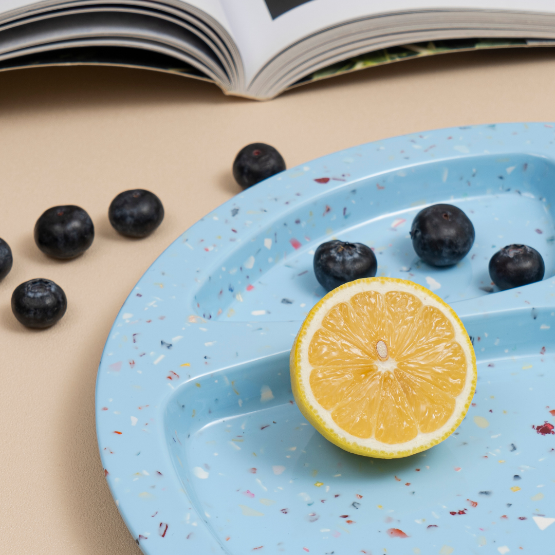 2-Piece Confetti Divided BBQ Plates Set - Blue | Durable Melamine Serving Dishes for Outdoor Picnics, Backyard Grilling & Party Entertaining