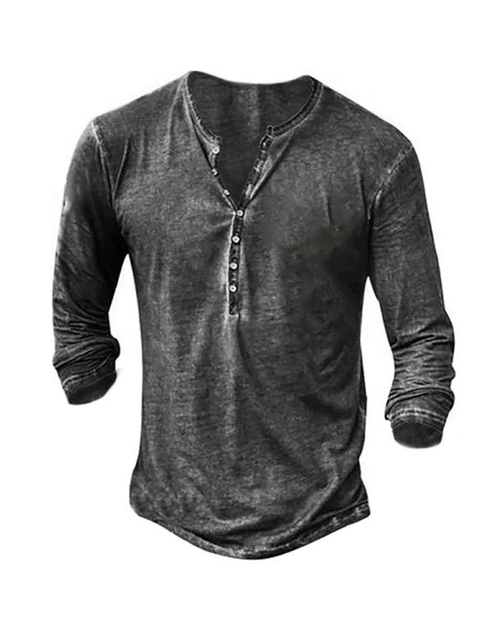 Vintage Distressed Henley Shirts for Men - Long Sleeve Casual Button Down V-Neck T-Shirts | Perfect for Everyday Wear, Date Nights & Outdoor Adventures