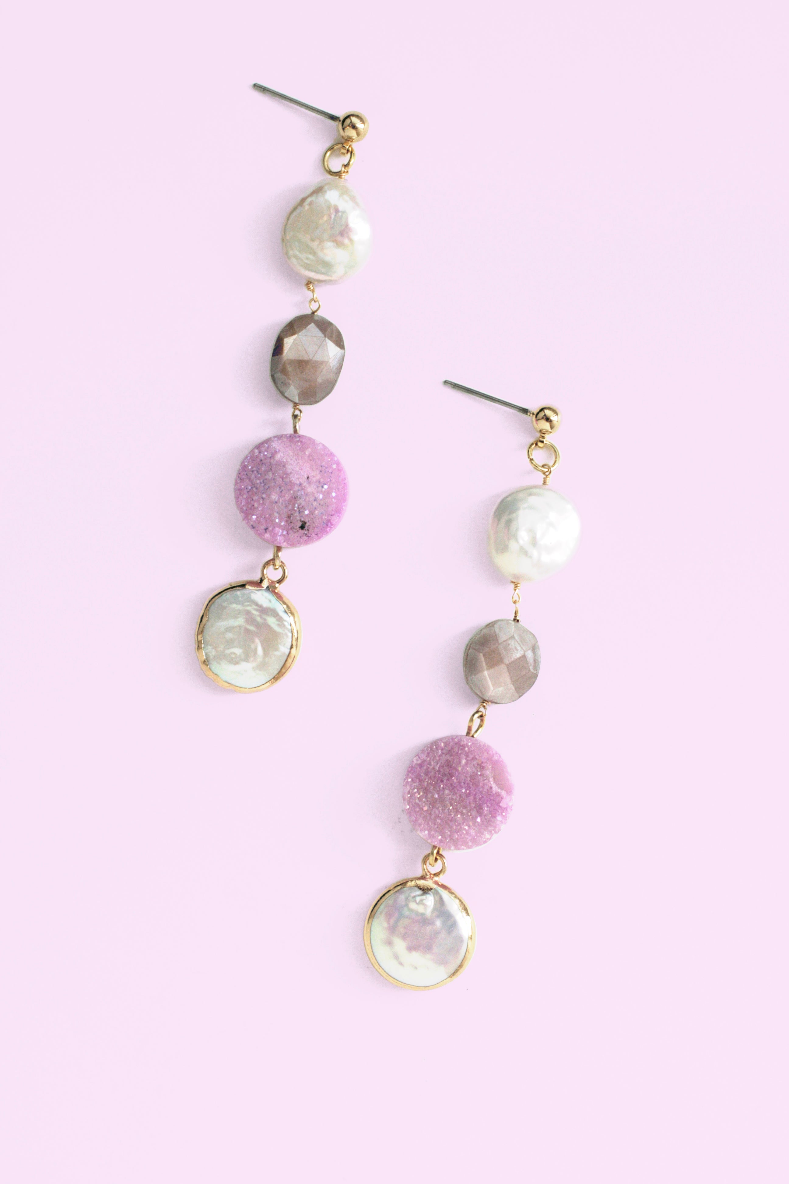 Druzy Coin Pearl Drop Earrings - Elegant Dangle Earrings for Women, Perfect for Weddings, Parties & Special Occasions