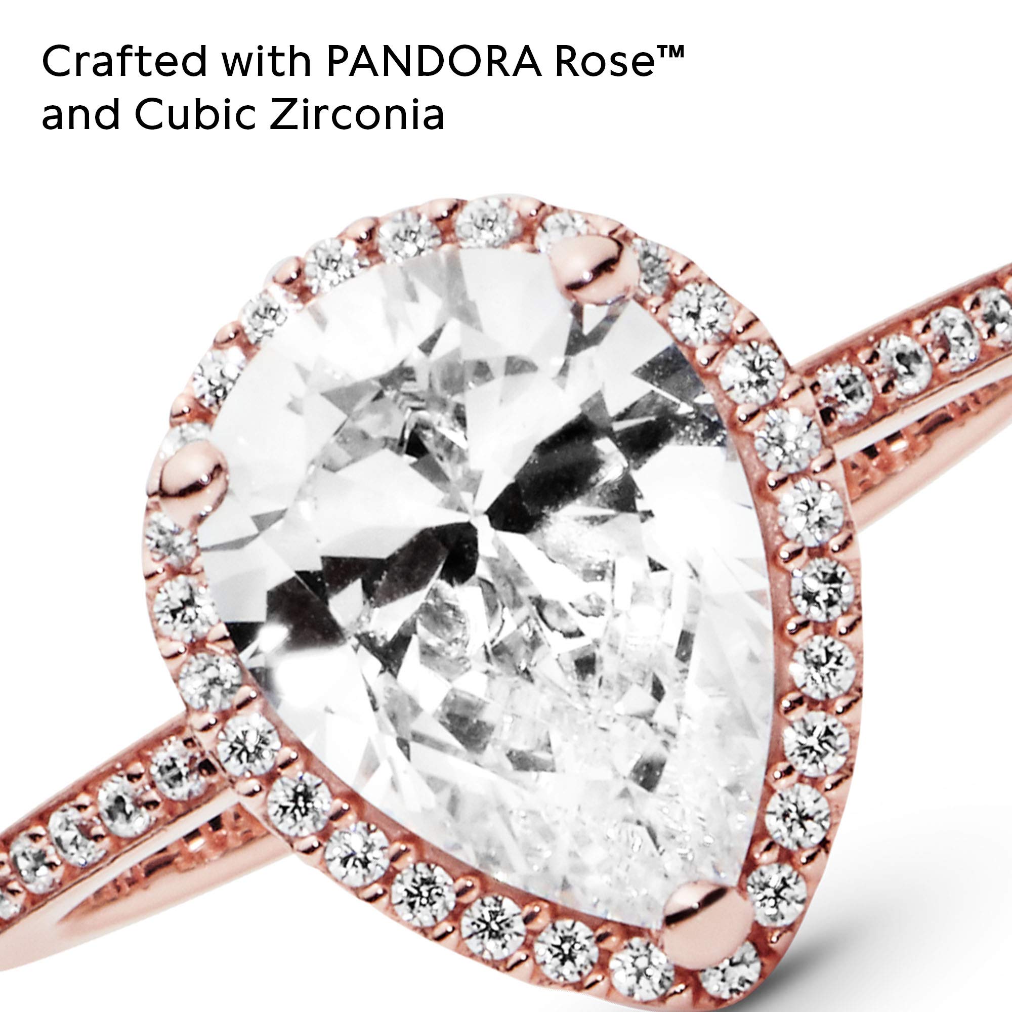 PANDORA Sparkling Teardrop Halo Ring 14k Rose Gold Women's Stackable Ring - Elegant Layering Jewelry for Everyday Wear - Perfect Gift for Anniversary, Birthday & Valentine's Day - Comes with Luxury Gift Box