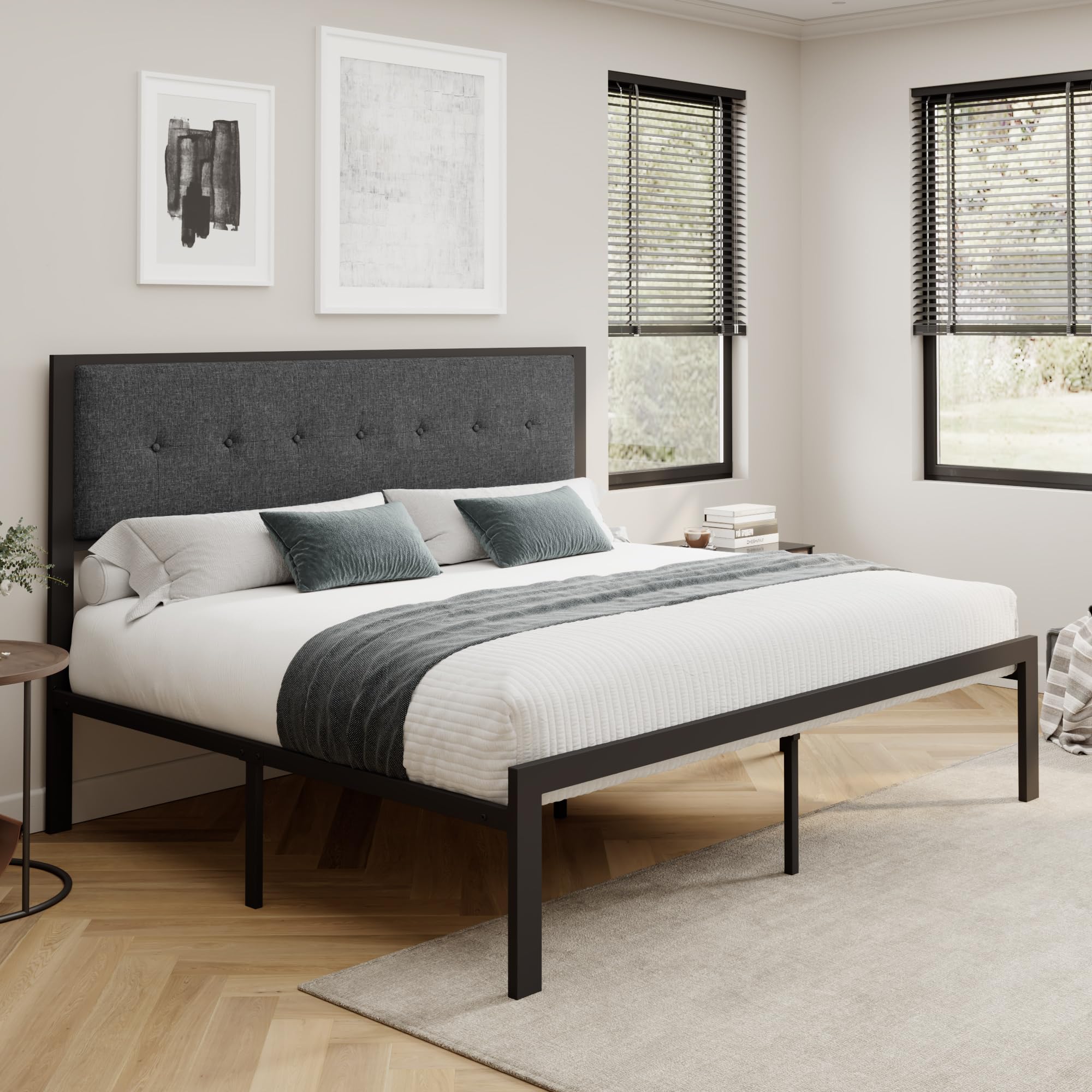 Allewie King Size Upholstered Platform Bed Frame with Button Tufted Headboard - 12.4