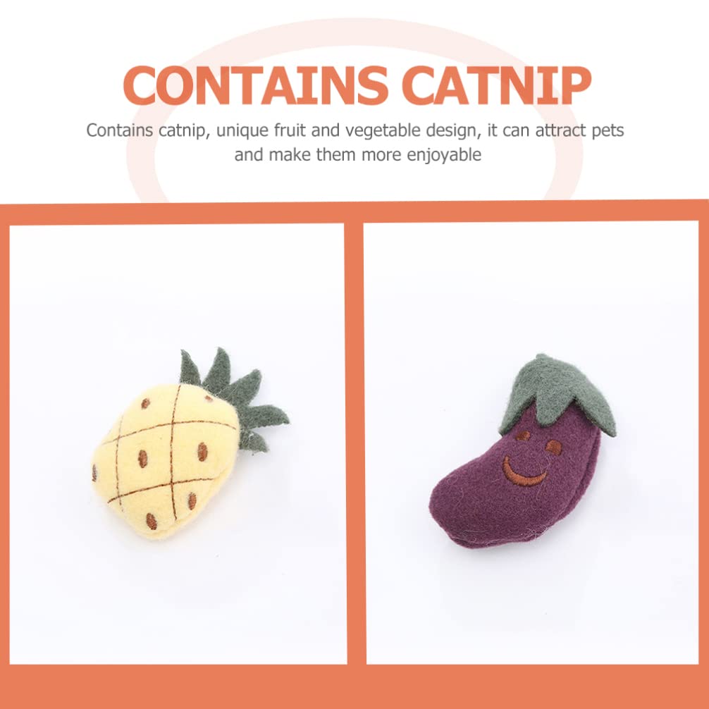 POPETPOP 5-Piece Cat Chew Toys - Fruit & Vegetable Plush Stuffed Chewing Toys for Puppies & Kittens | Safe Molar Relief for Teething, Interactive Play & Stress Relief