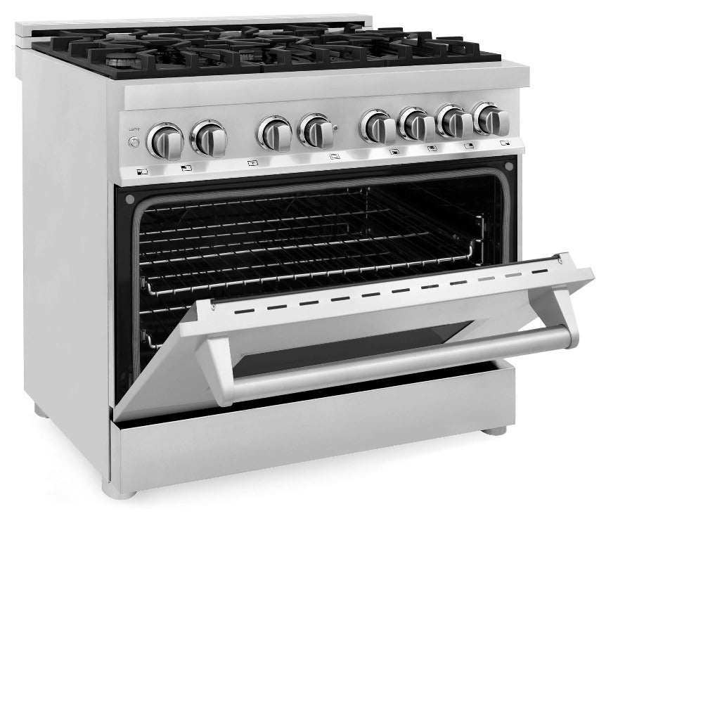 ZLINE 36 Inch Stainless Steel Kitchen Package - Dual Fuel Range, Range Hood, Microwave Drawer & Classic Dishwasher (4KP RARH36 MWDW) | Perfect for Modern Home Chefs & Gourmet Cooking