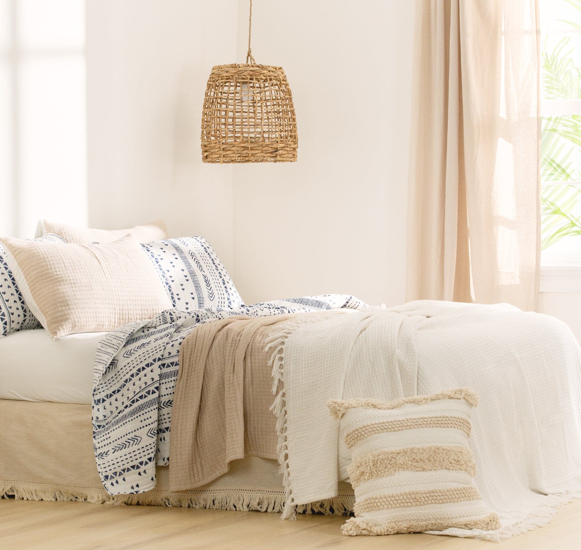 Soft Waffle Knit Cotton Blanket with Tassel Fringe - Cozy Throw Coverlet for Bed, Couch & Nursery - Perfect for Winter, Gifts & Home Decor