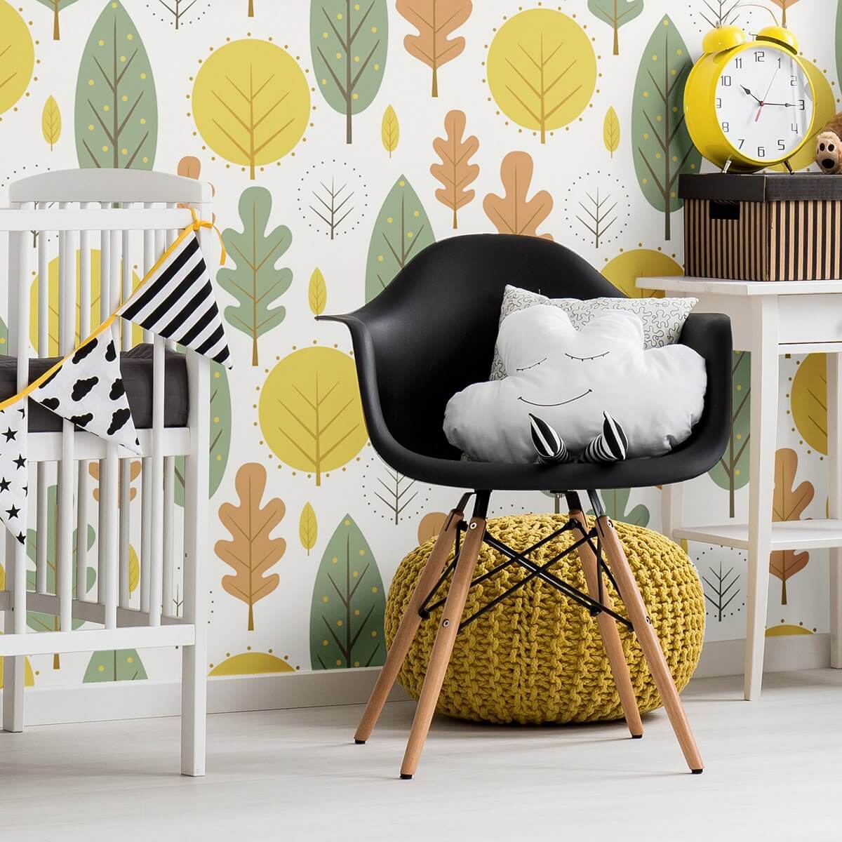 White and Green Forest Baby Peel and Stick Removable Wallpaper 8496 - Self-Adhesive Nursery Wall Decor for Kids Room, Bedroom & Playroom