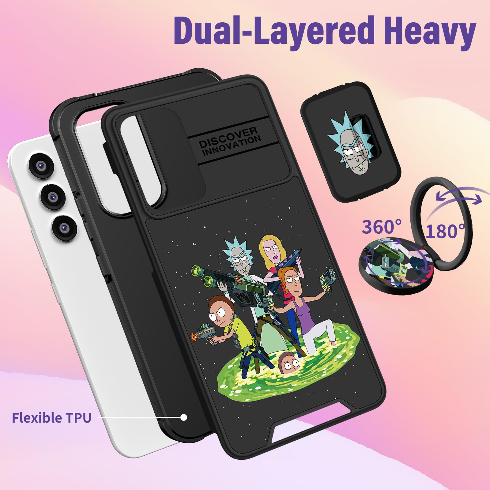 Samsung Galaxy A54 5G Case with Camera Cover & Ring Holder - Cute Cartoon Shockproof Hard Phone Case for Women, Girly Funny Protective Cover for Samsung A54 6.4