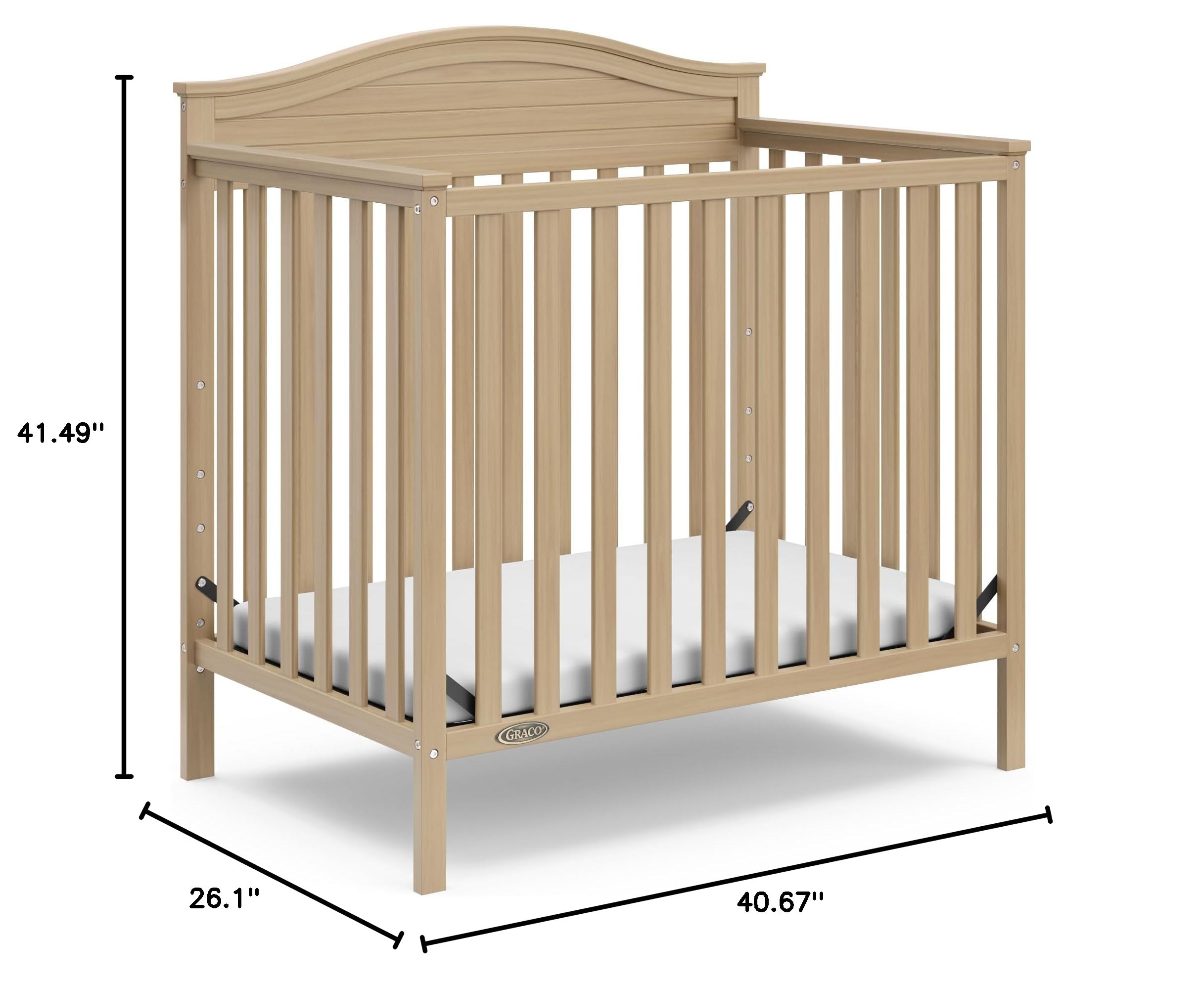 Graco Stella 4-in-1 Convertible Mini Crib with Mattress | Driftwood Finish | Converts to Twin Bed with Headboard & Footboard | Includes 2.5