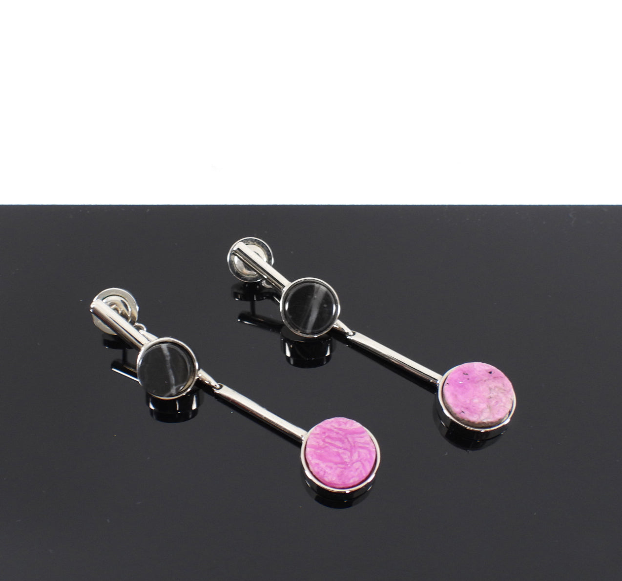 Dior Black and Pink Marble Drop Earrings for Women - Elegant Dangle Earrings for Party, Wedding & Evening Wear
