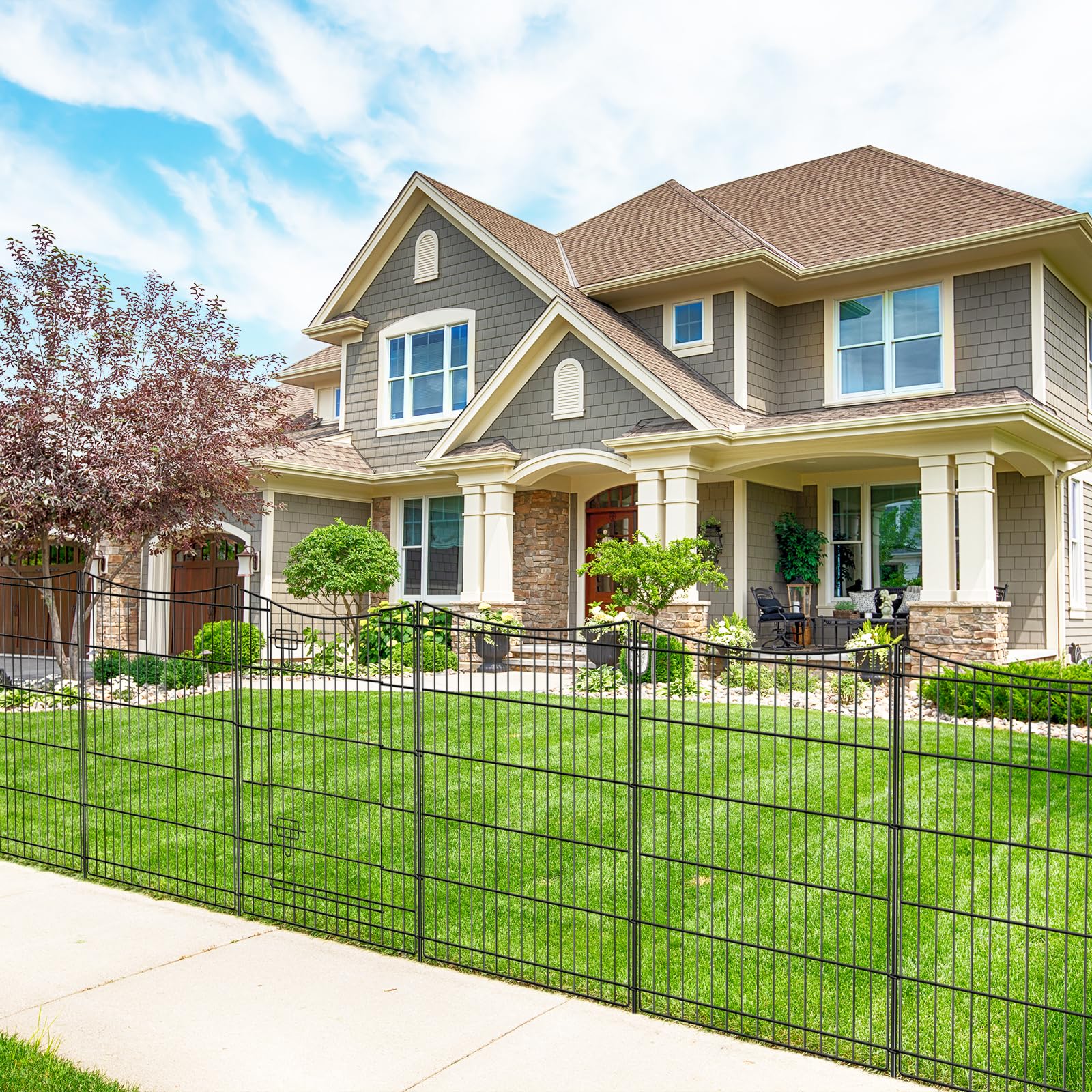 INJOPEXI 12-Panel Decorative Metal Garden Fence - 26ft Length × 36in Height with Gate | Rustproof Wire Animal Barrier for Rabbits & Dogs | Temporary Outdoor Fencing for Backyard, Lawn & Garden Protection | Perfect for Pet Safety, Landscape Borders & Garden Decor