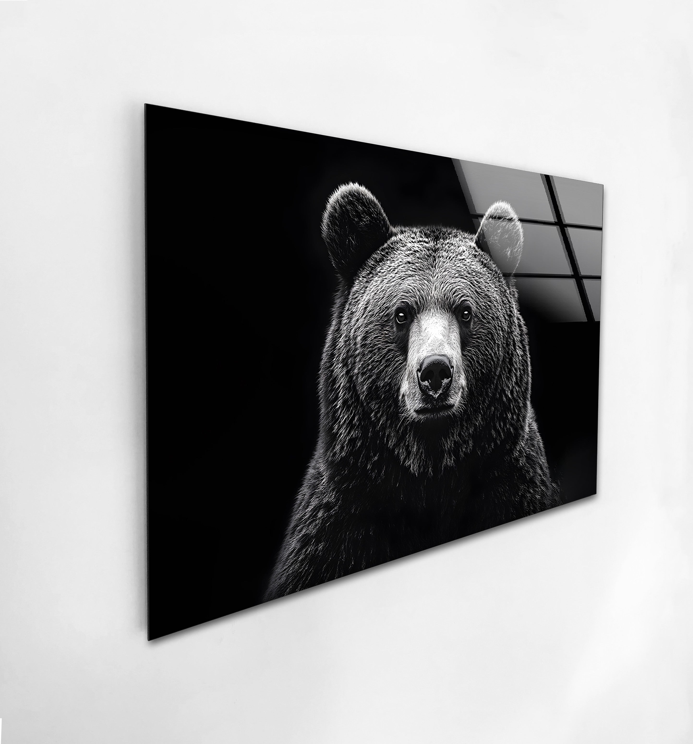 Black and White Bear Wall Art - Modern Animal Design on Glass for Living Room, Bedroom & Office Decor