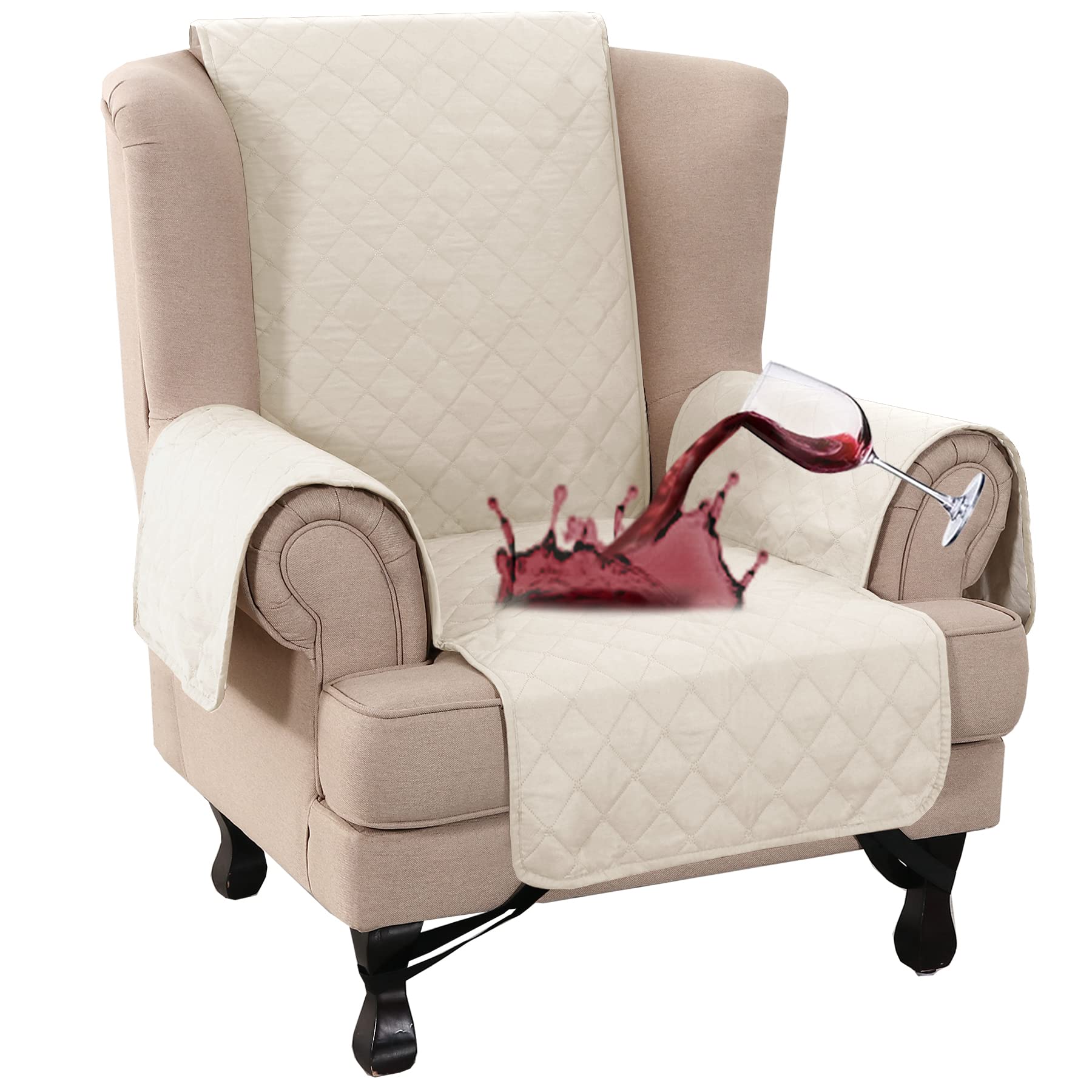 100% Waterproof Wing Chair Cover - Non-Slip Sofa Slipcover for Wing Armchair, Triple Protection for Pets & Kids (Ivory) | Perfect for Living Room, Office & Pet-Friendly Homes