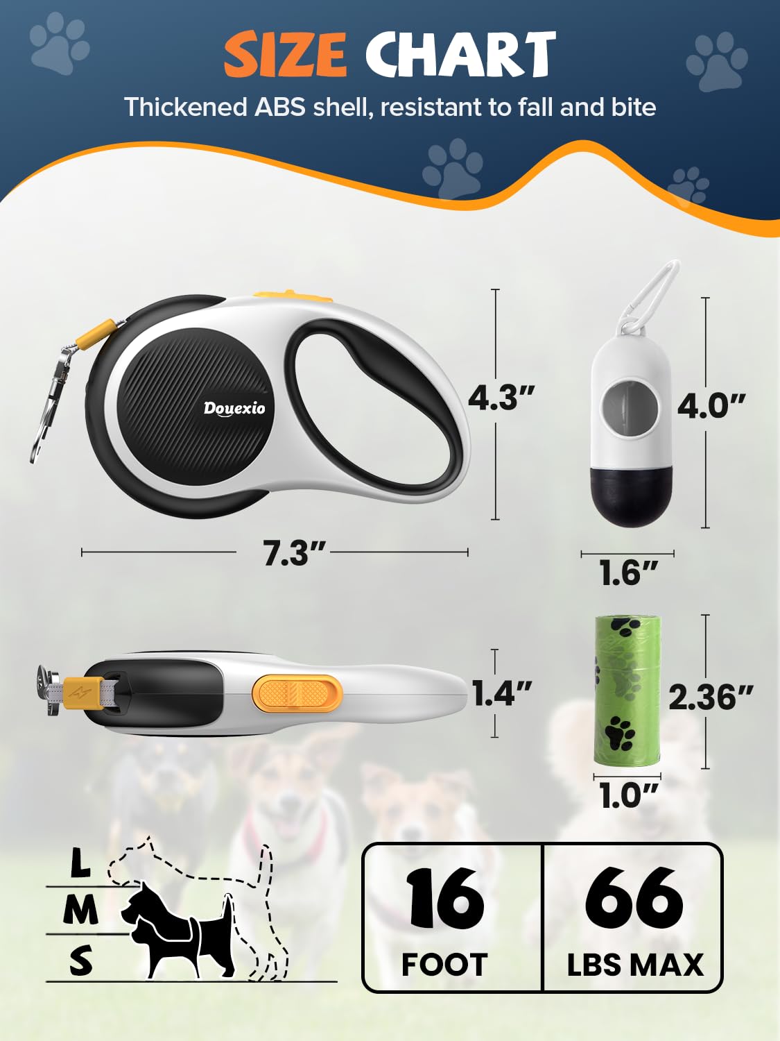 **Upgraded 3-in-1 Retractable Dog Leash with LED Flashlight – Extends to 16ft, Supports Small & Medium Dogs Up to 66lbs, Anti-Slip Handle (Black-White) – Perfect for Night Walks, Jogging & Outdoor Adventures**