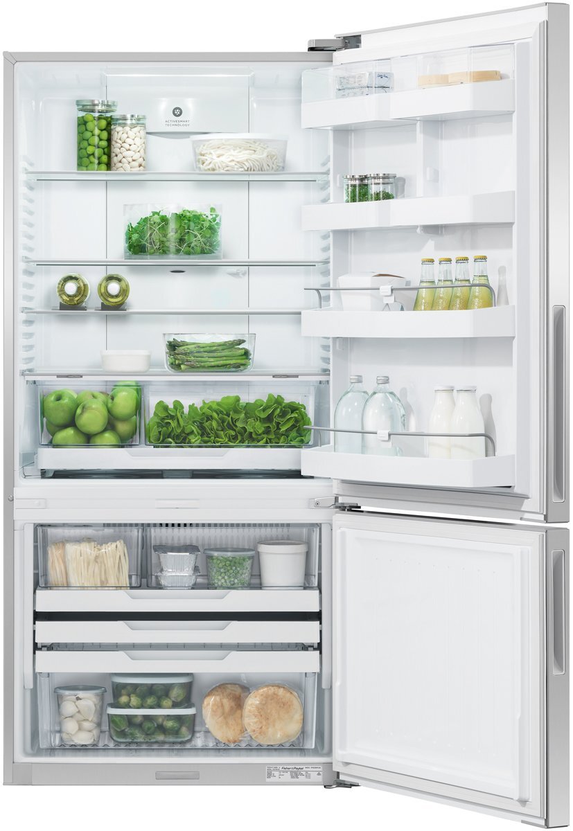 Fisher & Paykel 494L Bottom Mount Refrigerator with ActiveSmart Technology - Stainless Steel RF522BRPX6 | Energy Efficient French Door Fridge for Modern Kitchen & Open Plan Living Spaces