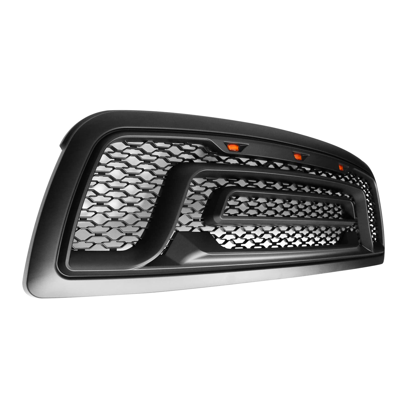 IKON MOTORSPORTS Matte Black Mesh Grille for 2009-2012 Dodge Ram 1500 - Upper Front Bumper Hood Grill Shell with LED Signal Lights | Perfect for Off-Roading & Truck Customization