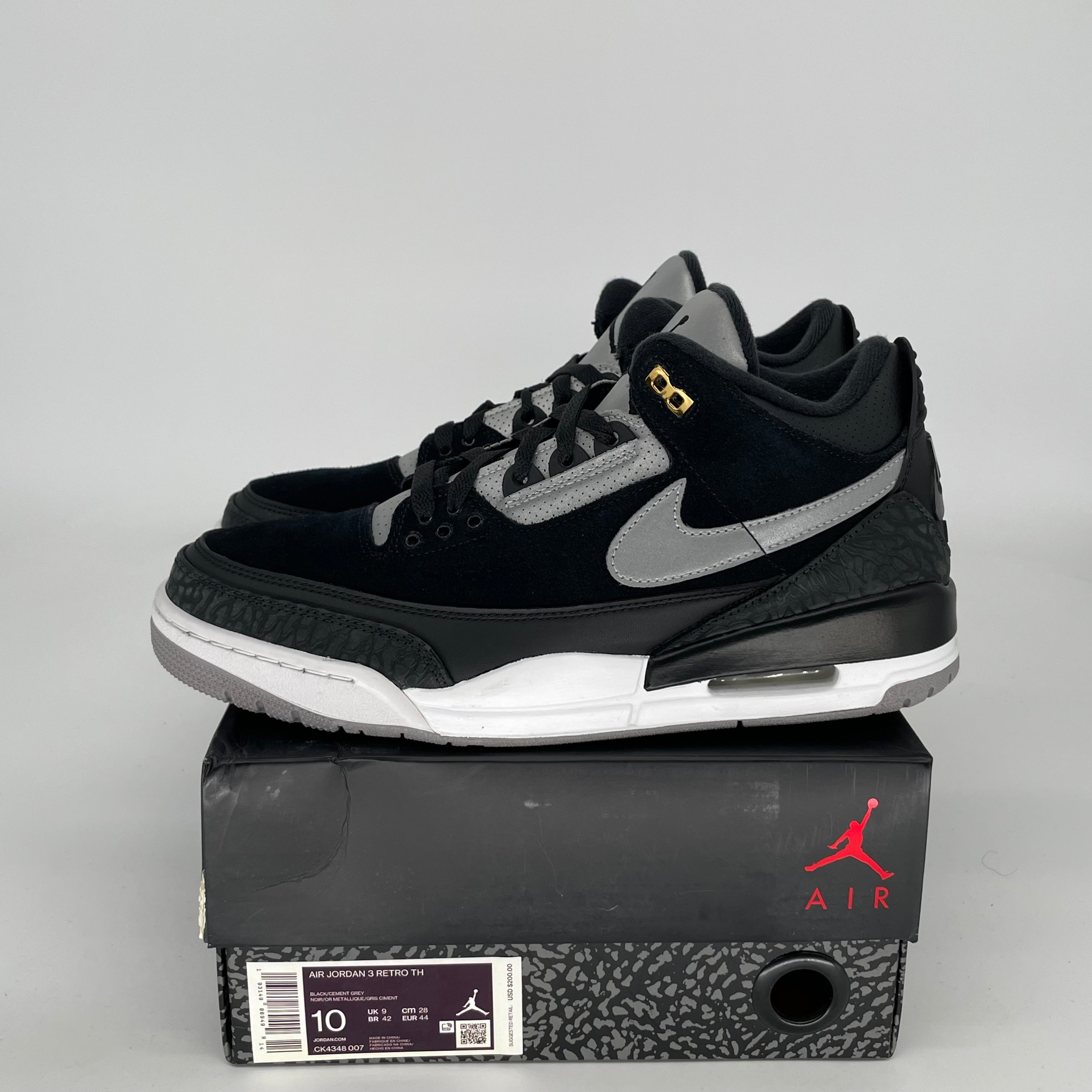 Original Air Jordan 3 Tinker Black Cement Gold Men's Basketball Shoes Size 10 - CK4348-007 for Sneaker Collectors & Streetwear Fashion