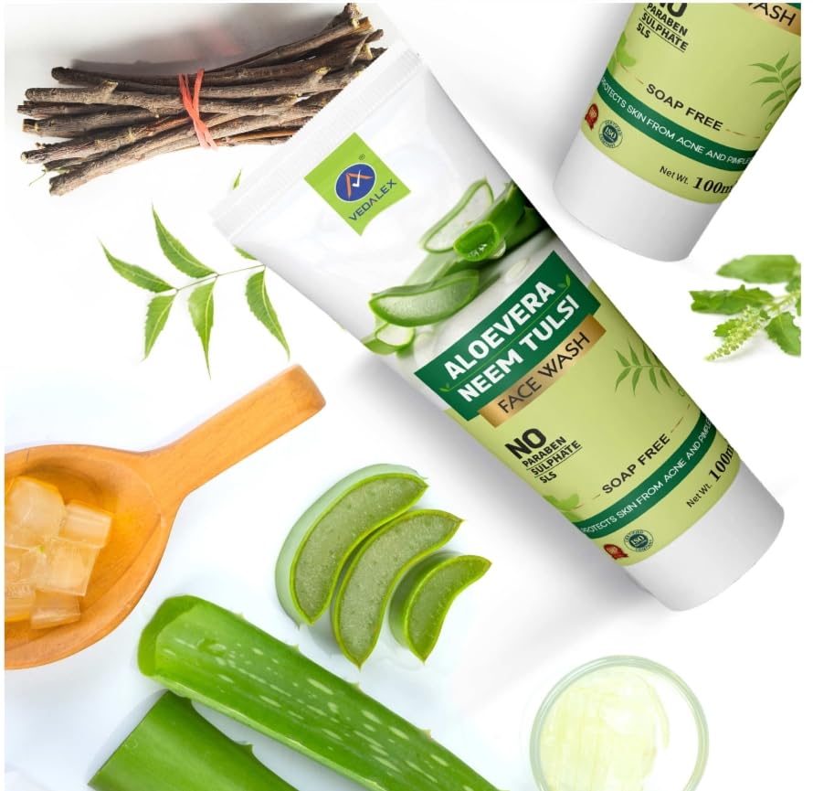 VEDALEX Neem & Tulsi Herbal Face Wash for Acne & Glowing Skin - Natural Cleanser for Daily Skincare Routine
