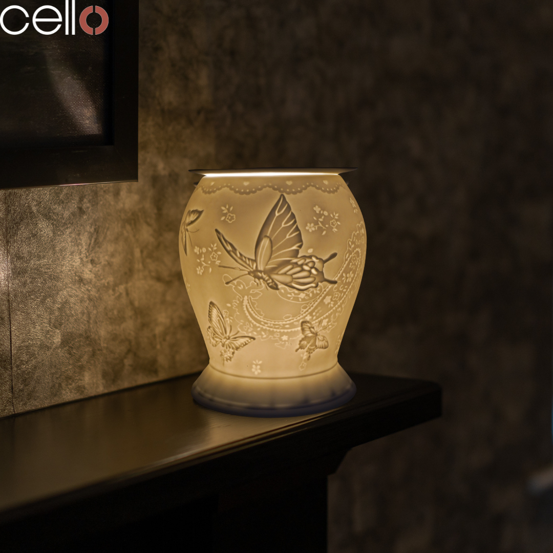 Electric Wax Warmer with Porcelain Barrel & Silk Wings - Aromatherapy Diffuser for Home, Office, Spa Relaxation | Cello Design Scented Wax Melter for Stress Relief & Mood Enhancement
