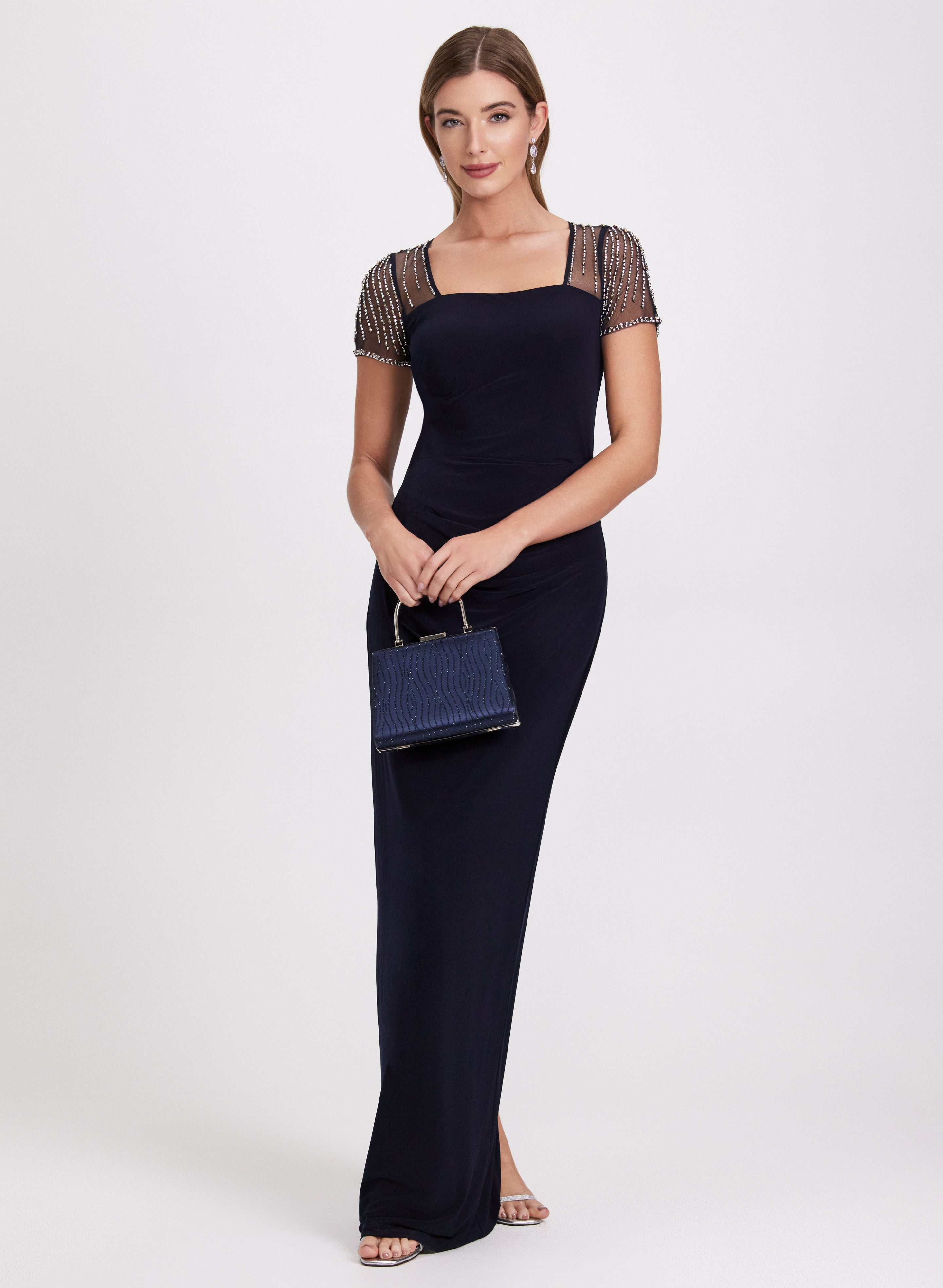 Elegant Beaded Column Dress for Women - Perfect for Evening Parties, Weddings & Special Occasions