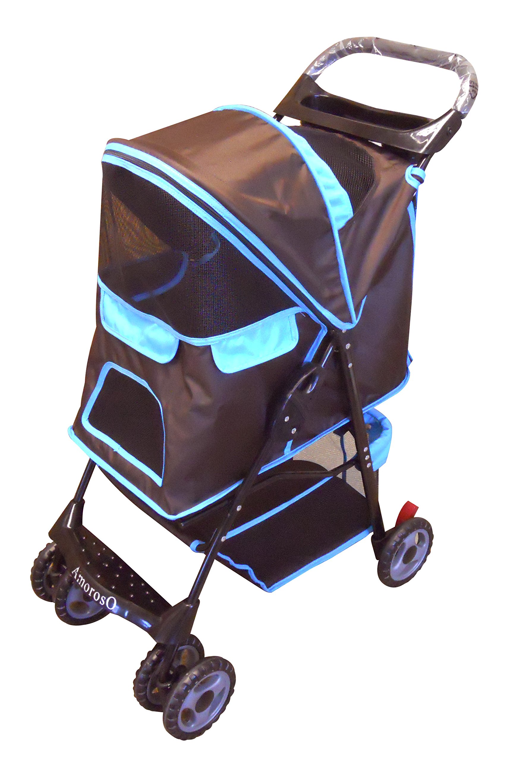 AmorosO 6746 Pet Stroller for Small Dogs & Cats - Lightweight Foldable Travel Carrier with Storage Basket - Perfect for Outdoor Walks, Vet Visits & Shopping Trips