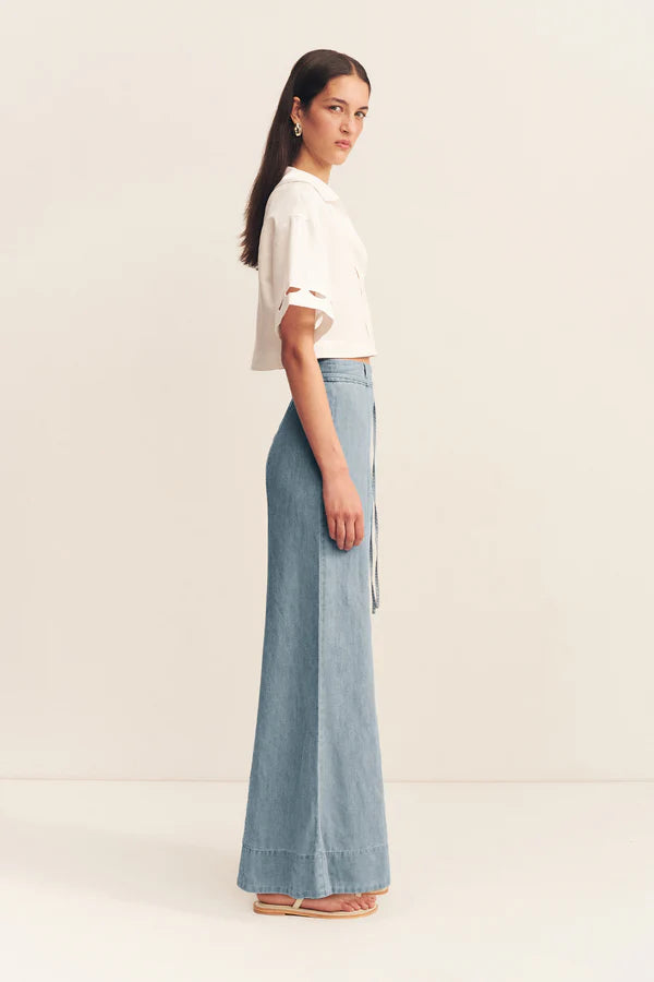 Ellsworth Palazzo Pants for Women - Soft & Flowy Bleached Blue Wide Leg Trousers - Perfect for Casual Wear, Office & Summer Outfits