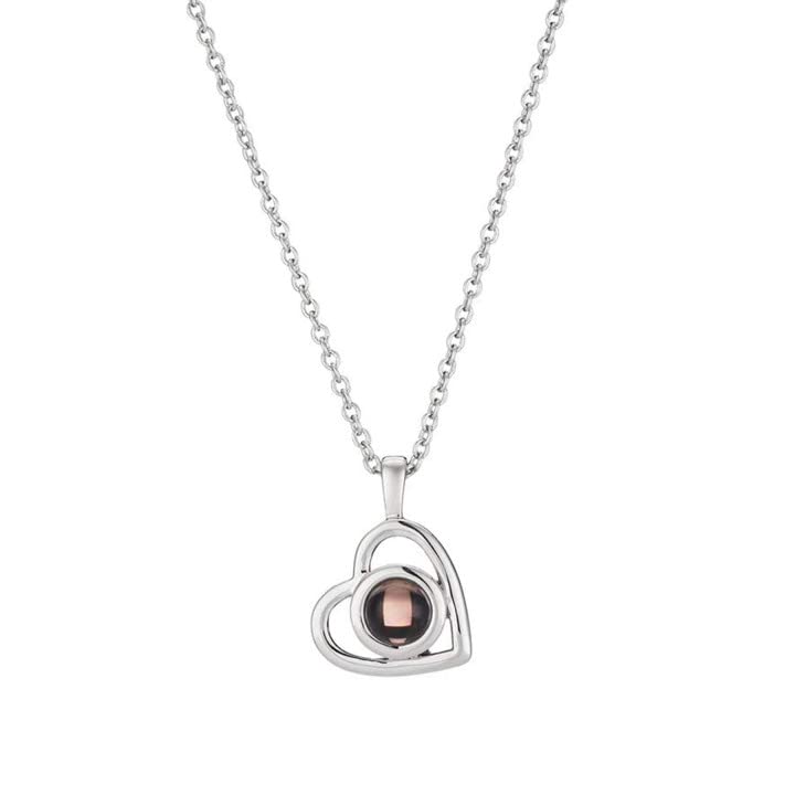Custom Photo Projection Necklace for Women - Personalized Heart Pendant with Picture, Engraved Portrait Jewelry - Perfect Birthday, Anniversary & Memorial Gift for Her (Silver) | Wear for Date Nights, Special Occasions & Everyday Elegance