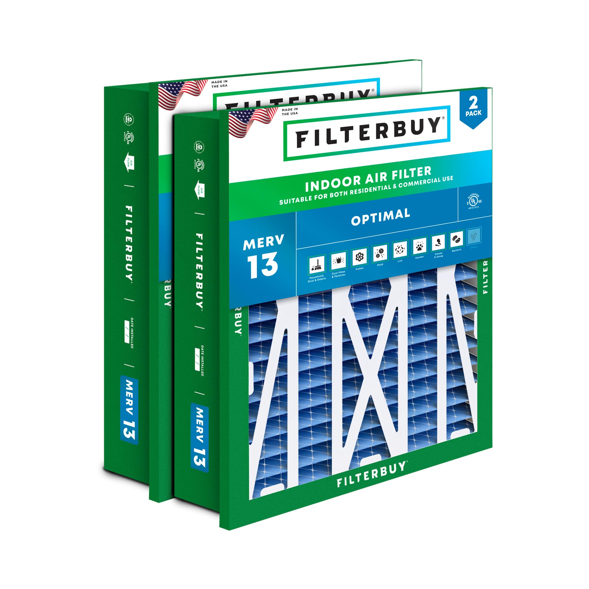 Filterbuy 20x25x5 MERV 13 Air Filter (2-Pack) - High Efficiency HVAC Furnace & AC Replacement Filter for Honeywell Return Grille, Actual Size 18.38