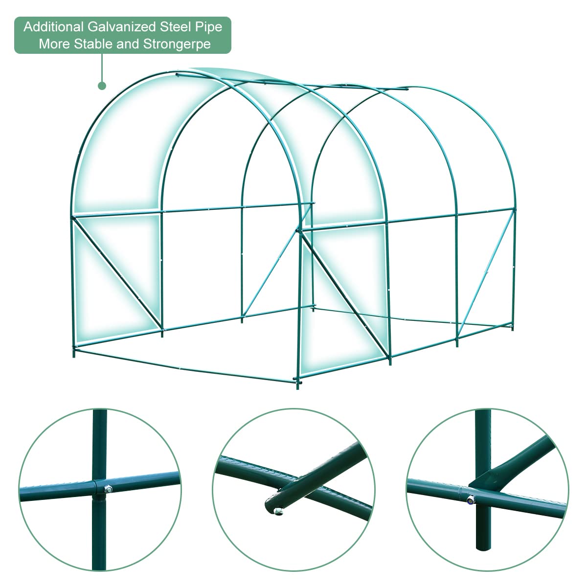 15'x7'x7' Walk-in Greenhouse Kit - Heavy Duty Steel Frame Portable Greenhouse with PE Cover for Gardening, Plants & Vegetables | Outdoor Winter Protection for Patio, Garden & Farm Use