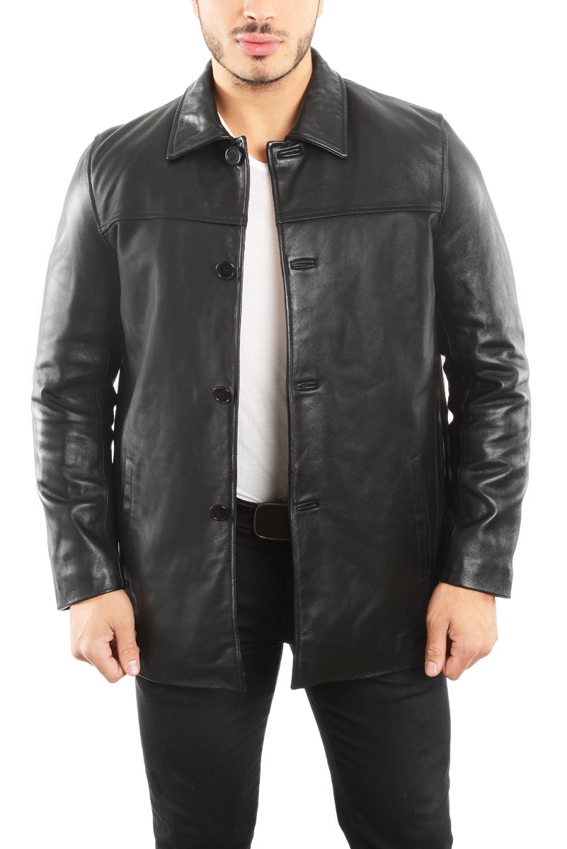 REED EST. 1950 Men's Genuine Lambskin Leather Jacket - Classic 4-Button Car Coat for Fall & Winter | Perfect for Business Casual, Outdoor Activities & Date Nights