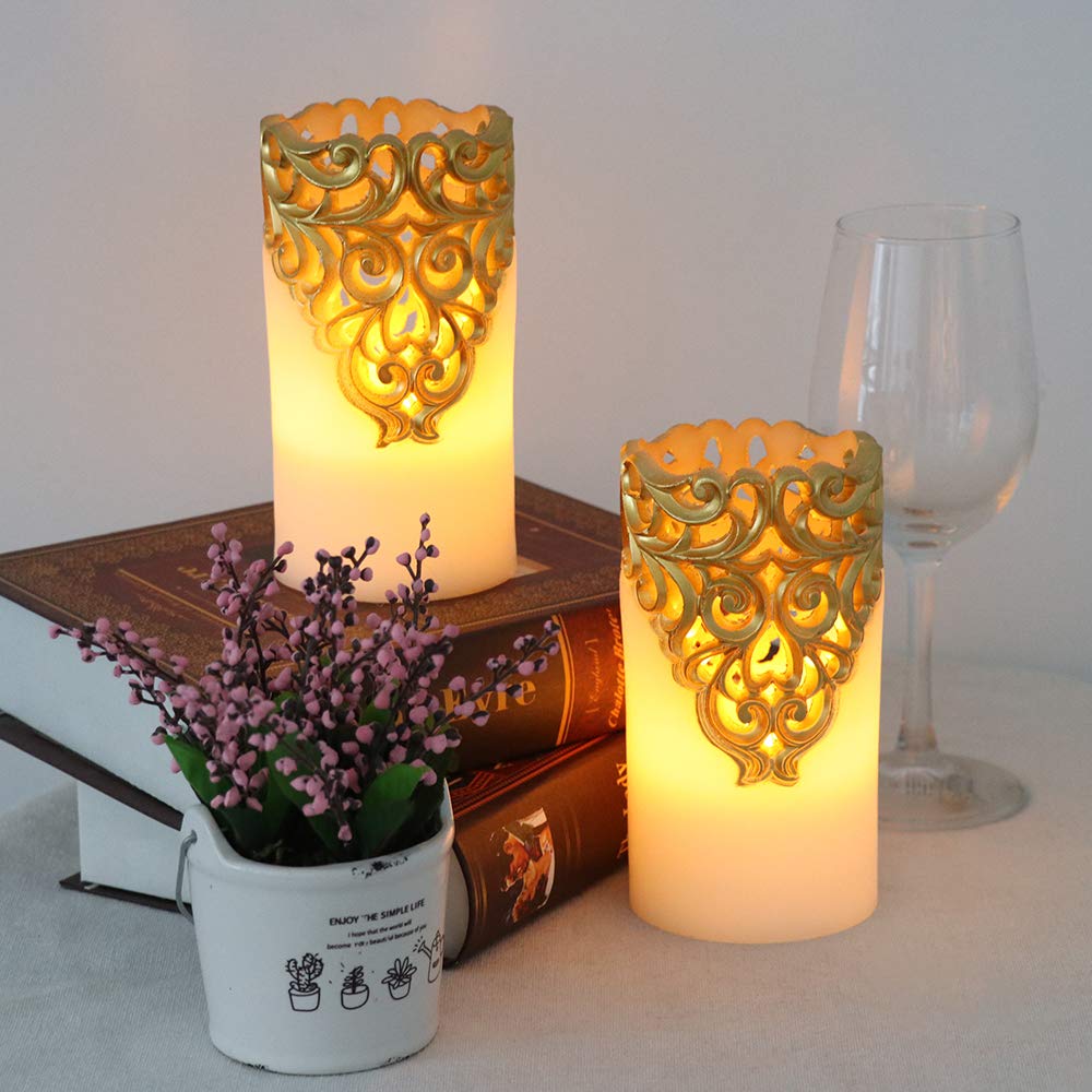 Wondise Flameless LED Candles with Timer - Real Wax Battery Operated Flickering Pillar Candles for Home Decor, Wedding, Christmas - Set of 2 (3x6 Inches) - Perfect for Romantic Dinners, Spa Relaxation & Holiday Centerpieces