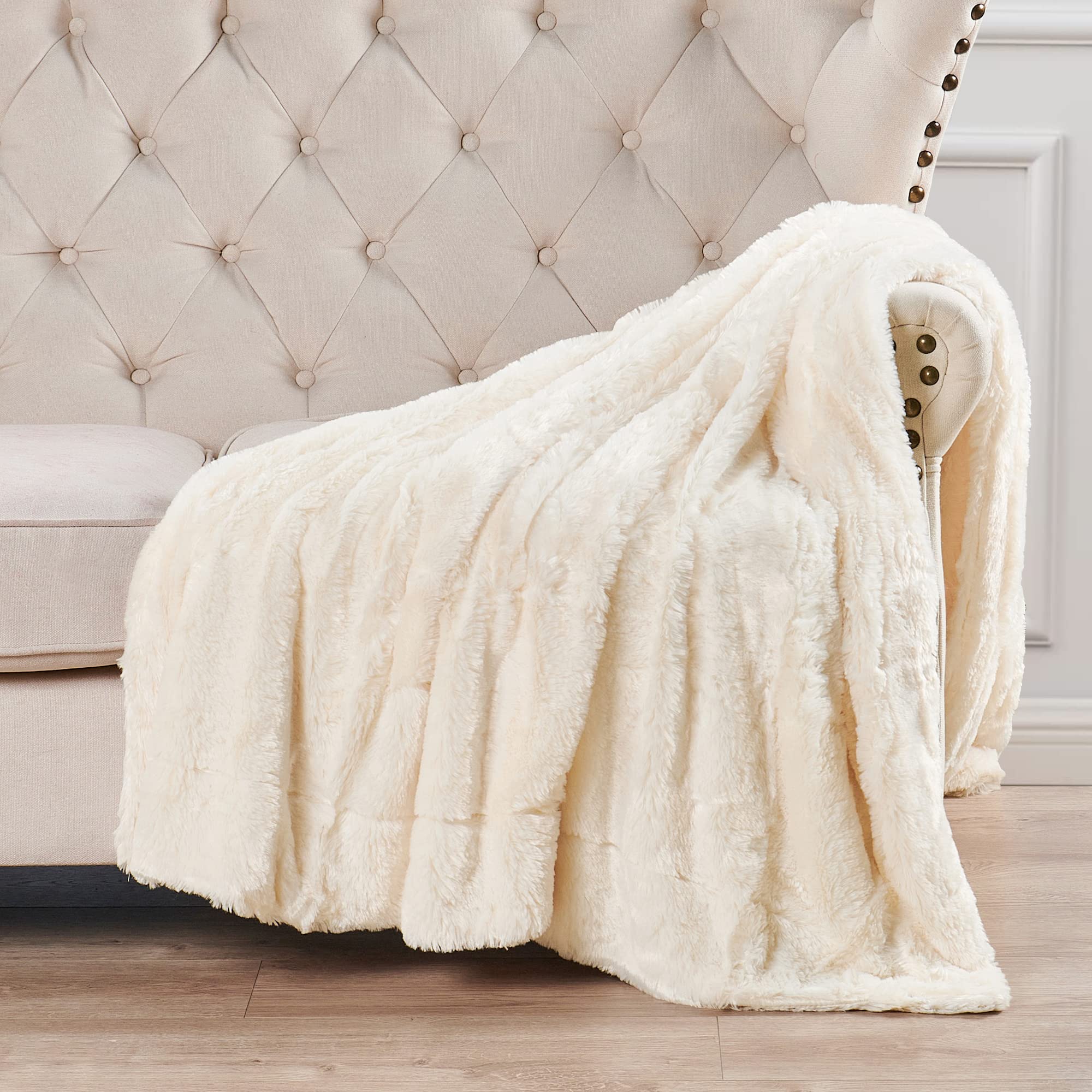 Premium Double-Sided Faux Fur Throw Blanket - Ivory 70