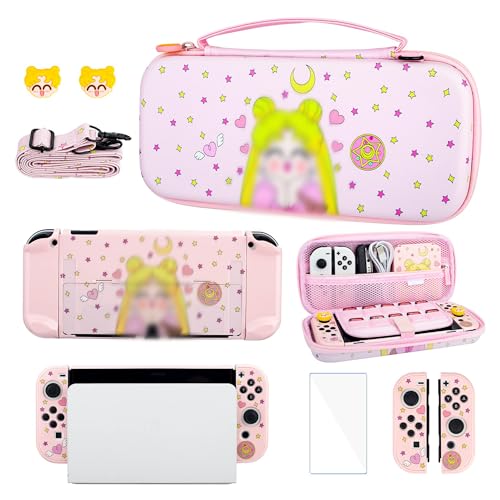 **GLDRAM Pink Nintendo Switch OLED Carrying Case with Hard PC Cover, Anime Travel Case, Thumb Grips, Screen Protector & Shoulder Strap - Perfect for Girls & Travel Gaming Accessories**    (Note: The original title was already in English, so no translation was needed. The optimized version improves readability, removes redundancy, and adds a usage scenario for better SEO.)