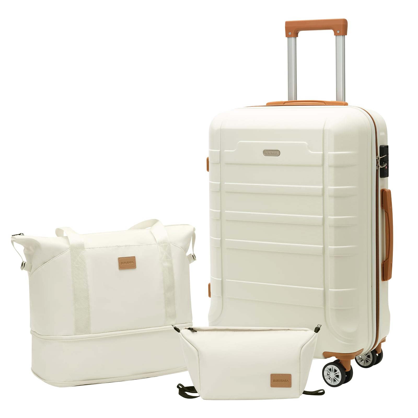 20-Inch 3-Piece Luggage Set with Wheels - Lightweight Carry On Suitcase for Air Travel, Business Trips & Vacations (White)