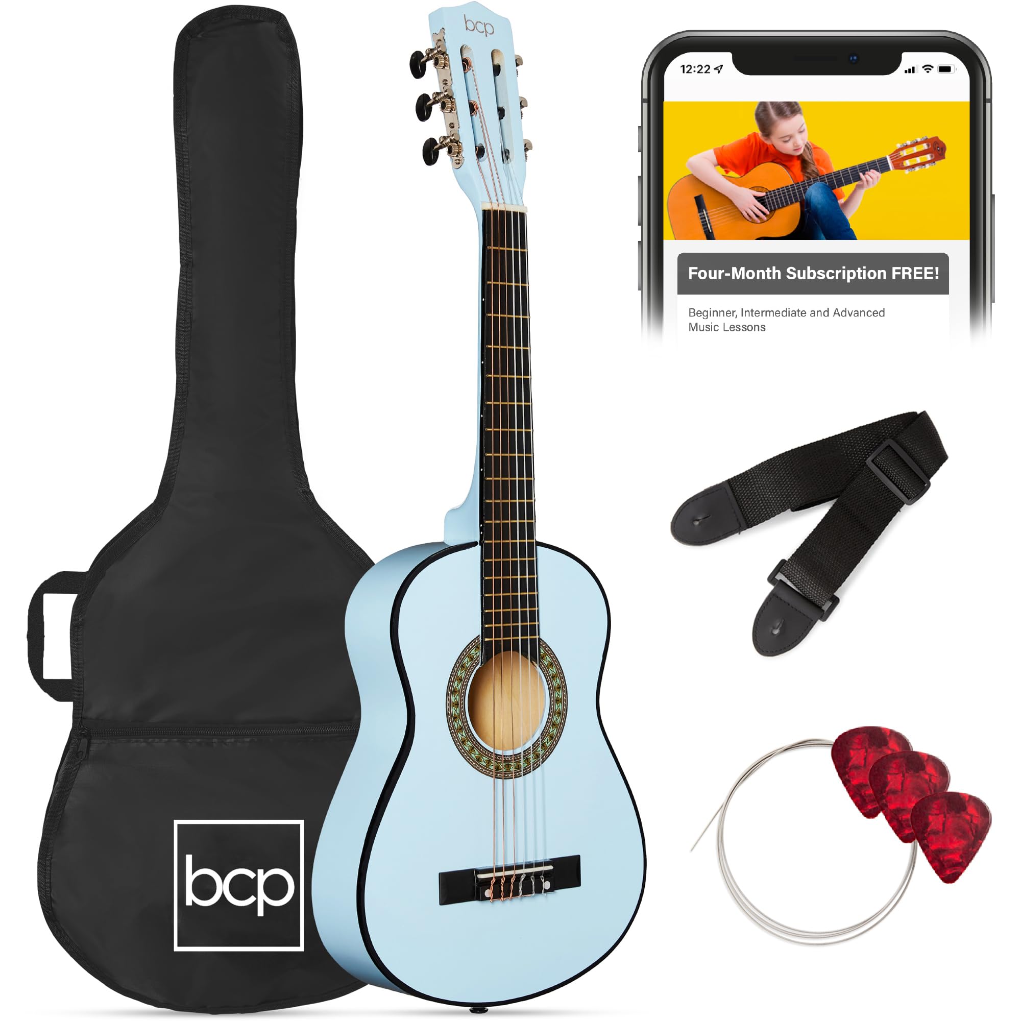Best Choice Products 30in Kids Acoustic Guitar Beginner Starter Kit with Strap, Case, Extra Strings & Rosette Inlay - Light Blue | Perfect for Kids Music Lessons, Birthday Gifts & First-Time Players