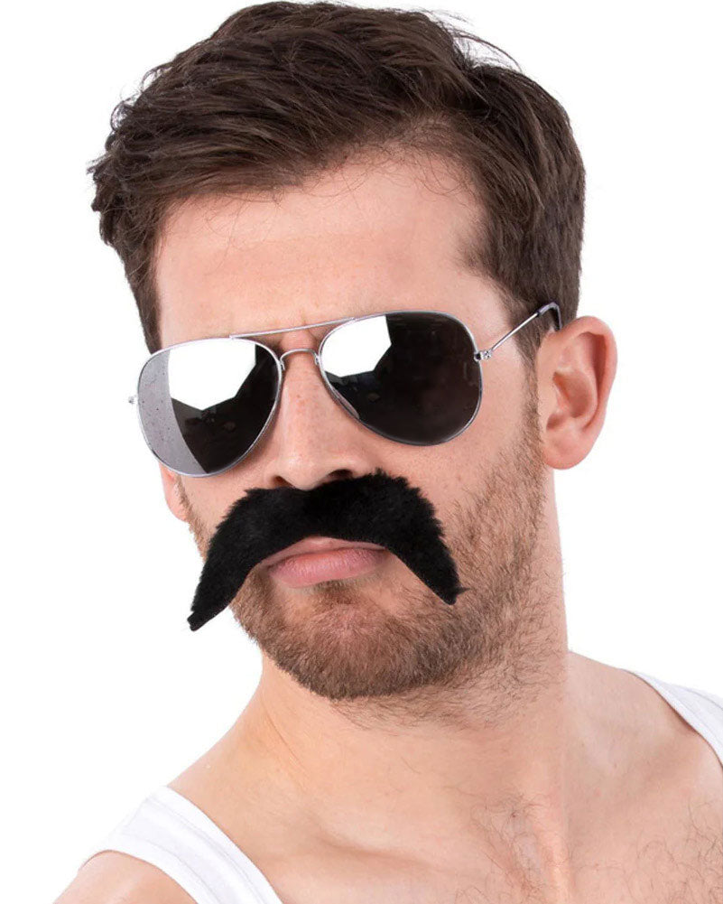 80s Retro Sunglasses & Mustache Set - Vintage Costume Accessories for 80s Theme Parties, Halloween, and Cosplay
