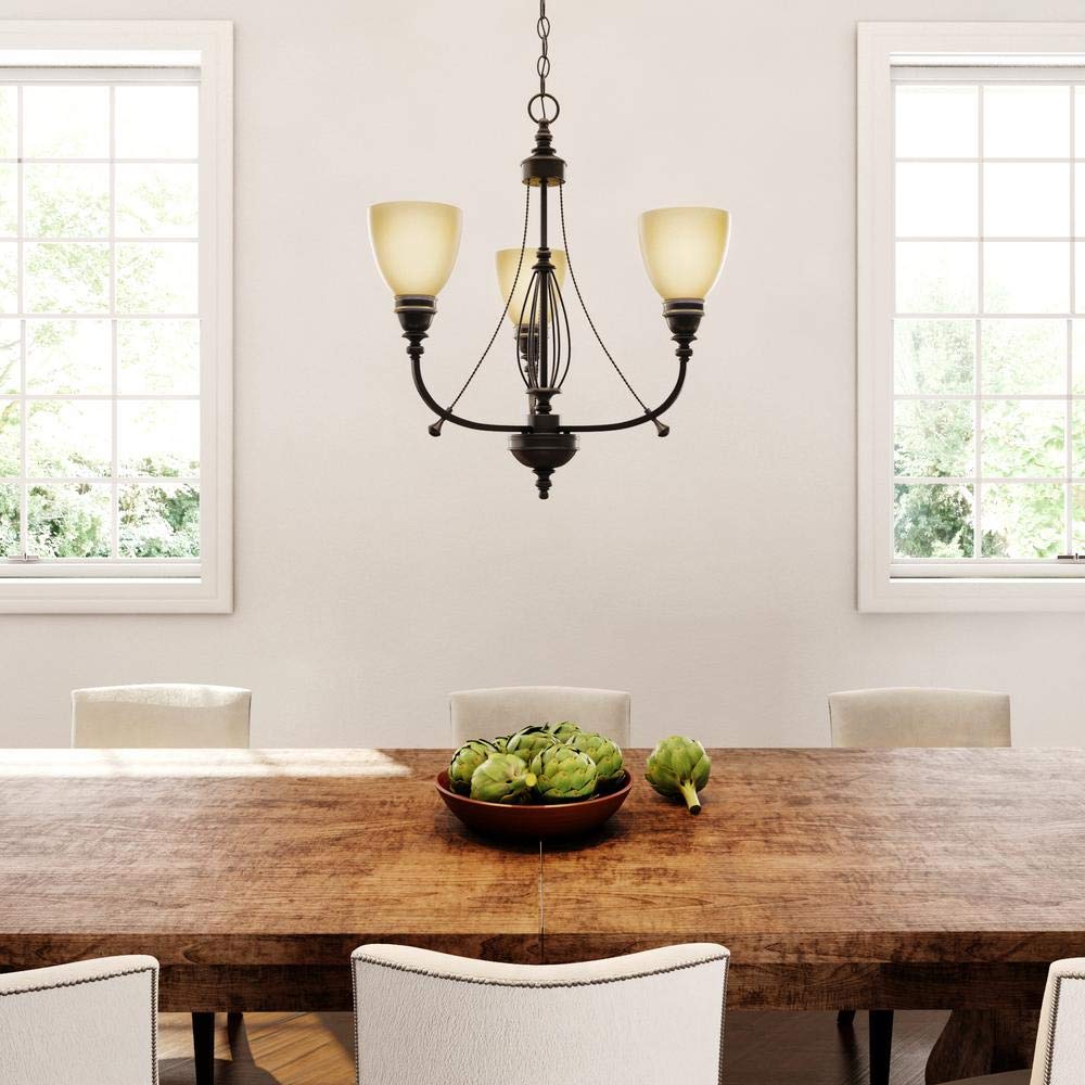 Commercial Electric 3-Light Bronze Chandelier - Modern Ceiling Light Fixture for Dining Room, Living Room & Bedroom - Dimmable LED Lighting for Home Decor