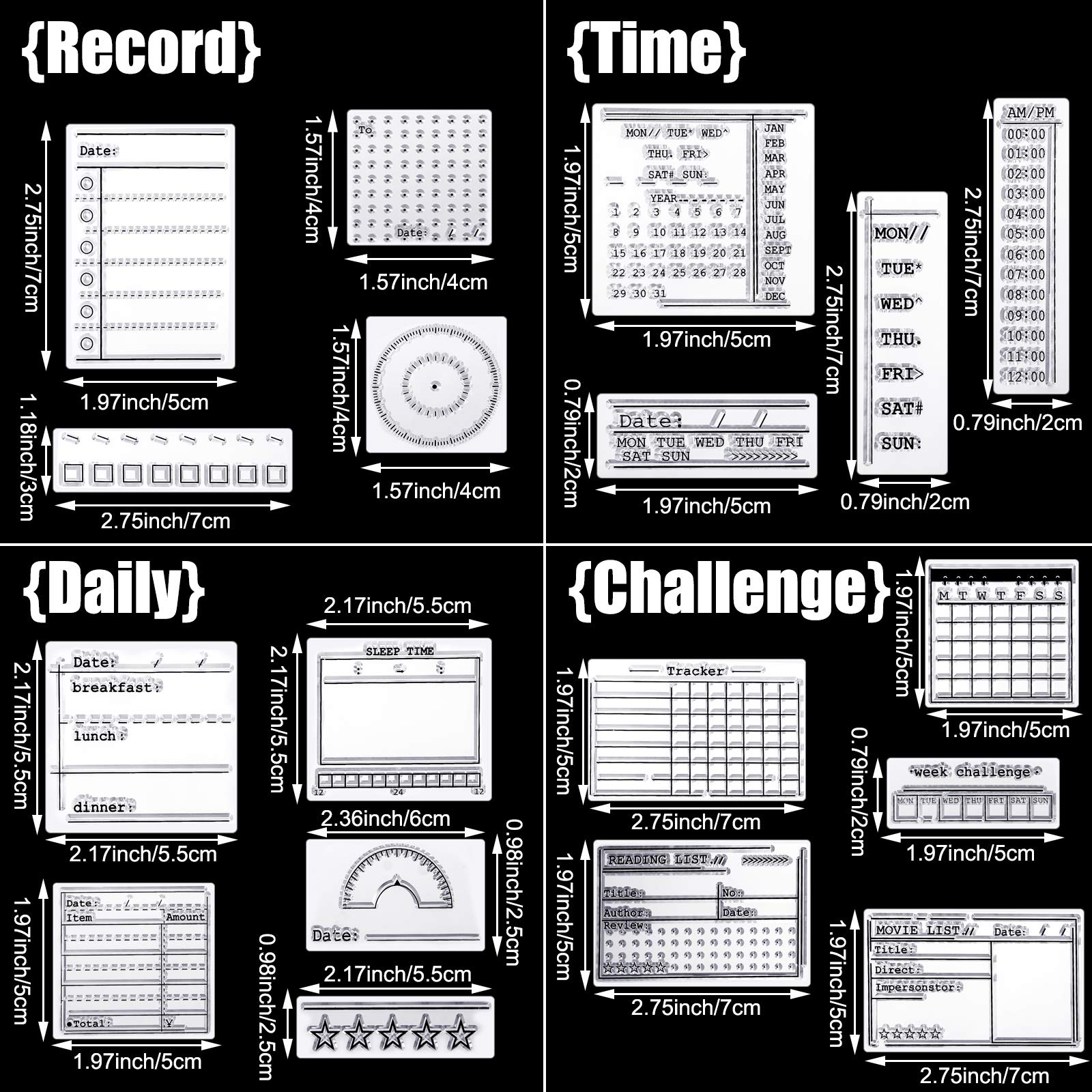 Zonon 18-Piece Clear Journal Stamp Set with 4 Silicone Calendar Planner Stencils - Perfect for Bullet Journaling, Weekly/Monthly Planning, DIY Crafts & Scrapbooking - Ideal for Organizing Tasks, Creative Ideas & Memory Keeping