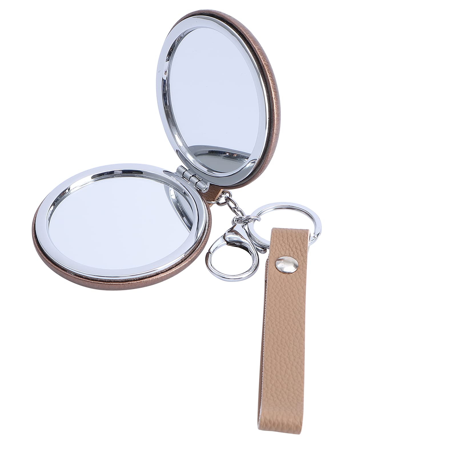 FOMIYES 1pc Double-Sided Portable Makeup Mirror with Keychain - Round Foldable Compact Mirror for Purse, Travel & On-the-Go Touch Ups - Perfect Cosmetic Accessory for Women & Girls (Metal)